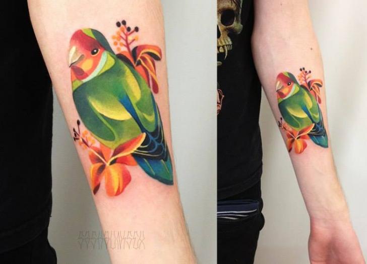 Cute Colorful Parrot Tattoo On Forearm