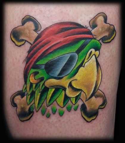 Danger Pirate Parrot Head Tattoo Design