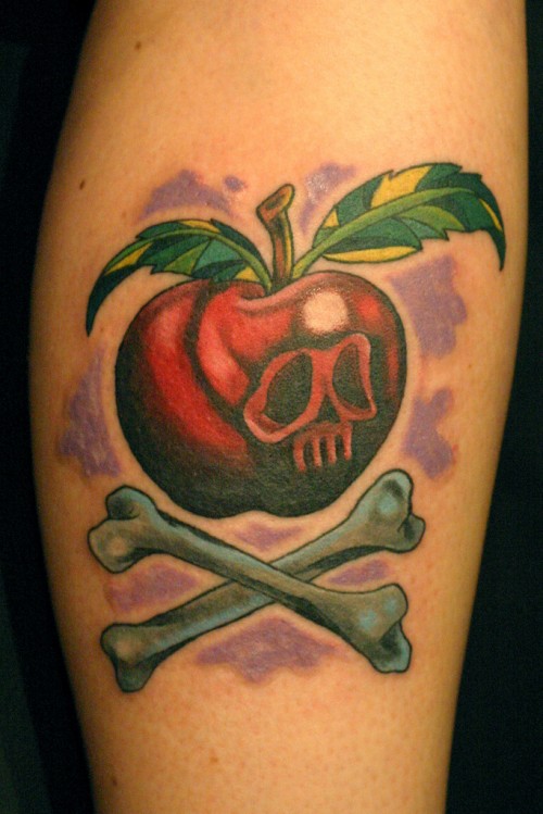 Danger Skull Apple Tattoo Design For Leg
