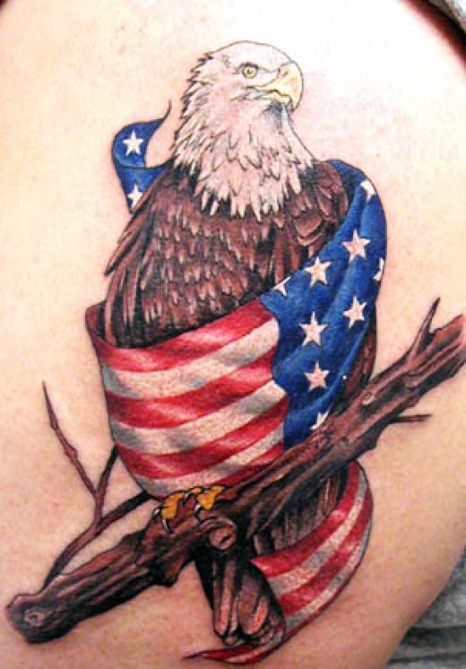 Eagle Wrapped With American Flag Tattoo Design
