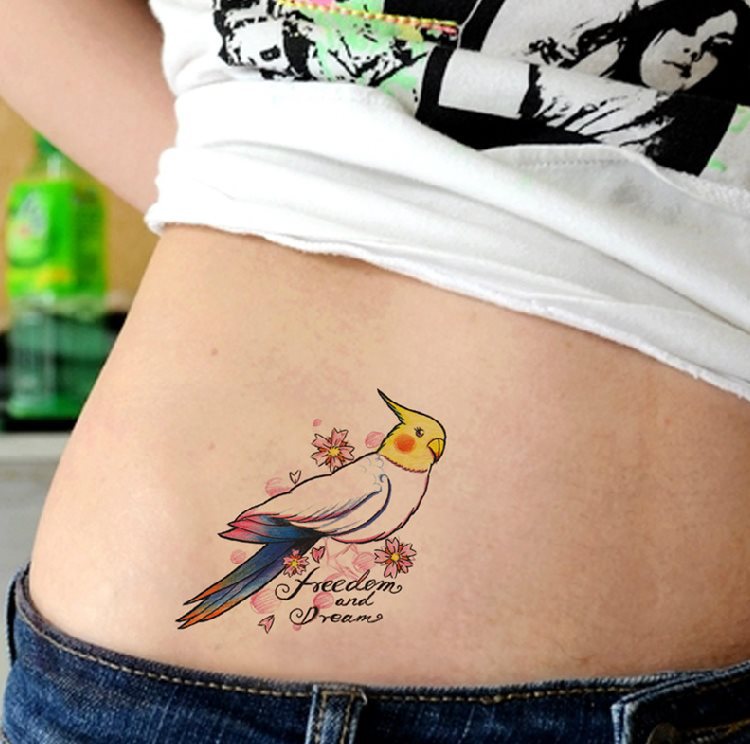 Freedom And Dream - Cute Parrot Tattoo On Lower Back