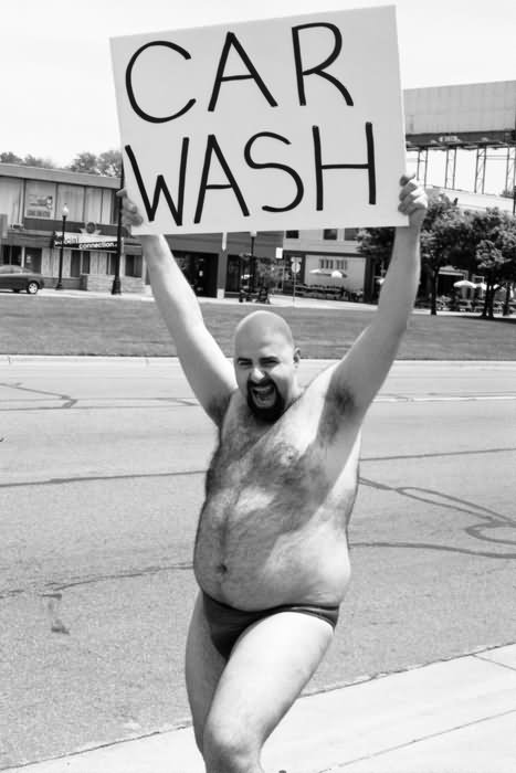 Funny Fat Man With Car Wash Board