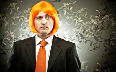Funny Man In Orange Wig Hair
