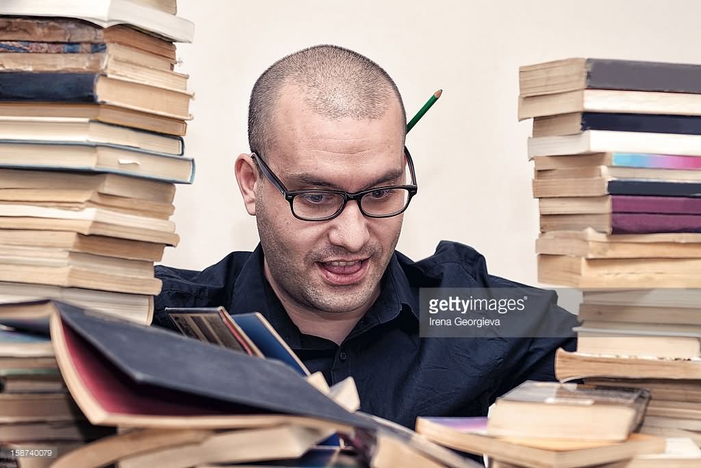 Funny Man Reading Book