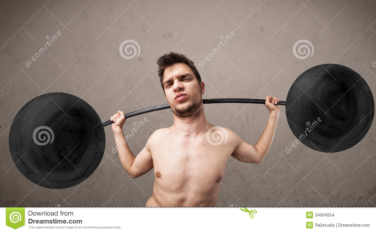 Funny Skinny Man Lifting Weight Image