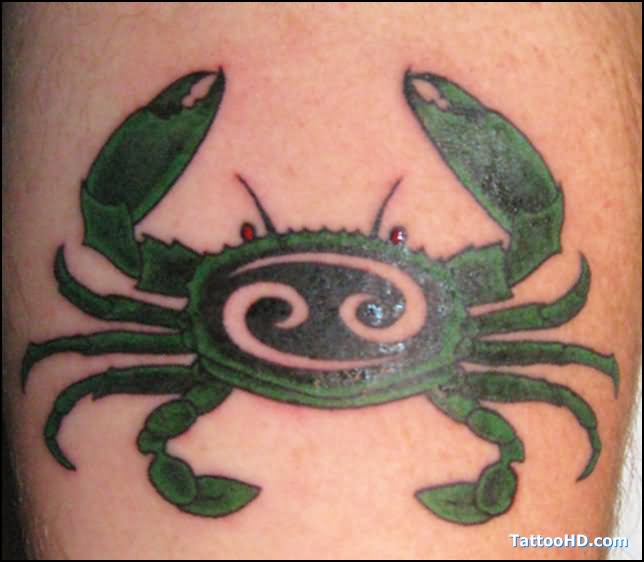 Green Cancer Crab Tattoo Closeup Image