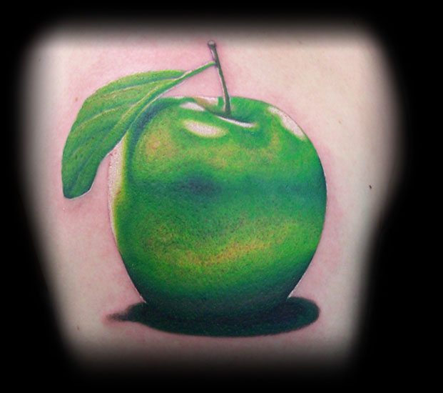 Green Ink Apple Tattoo Design