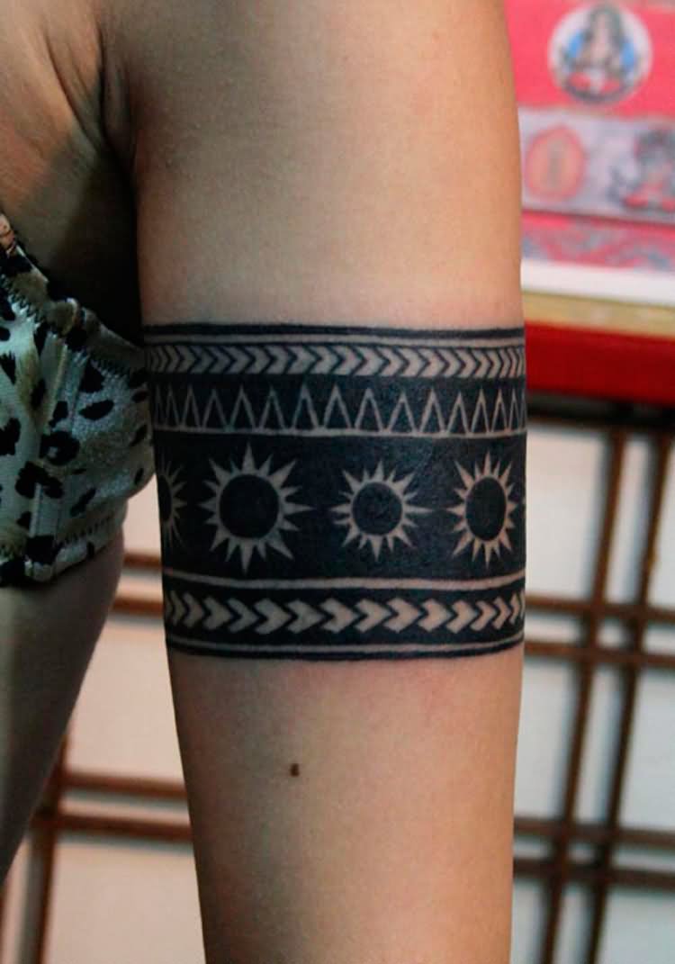 Latest Black Armband Tattoo On Half Sleeve
