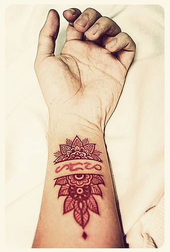 Mandala Flower And Alibata Tattoo On Left Forearm