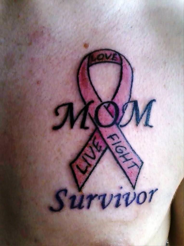 Mom Survivor Cancer Tattoo On Chest For Men
