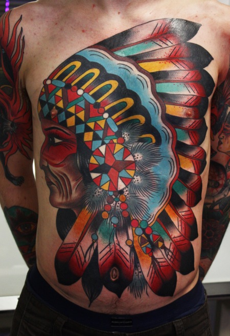 Native American Girl Head Tattoo On Man Full Body