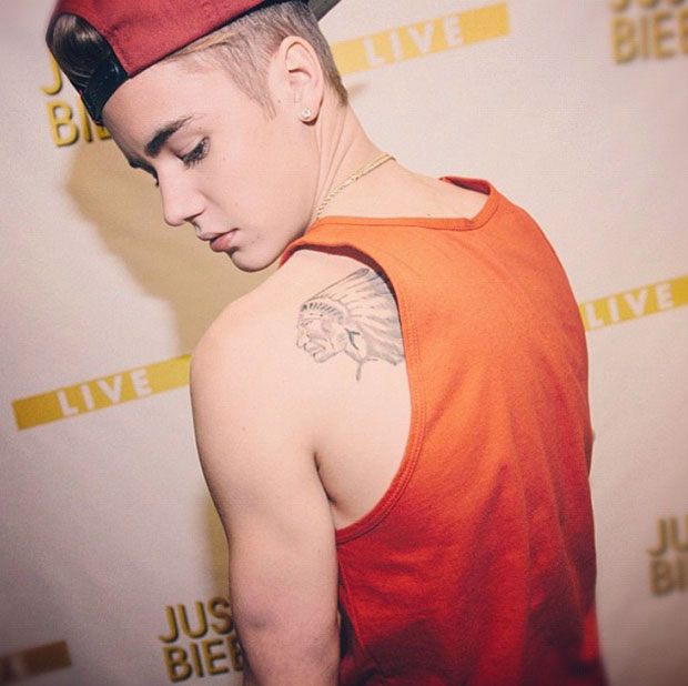 Native American Tattoo On Justin Bieber Left Back Shoulder