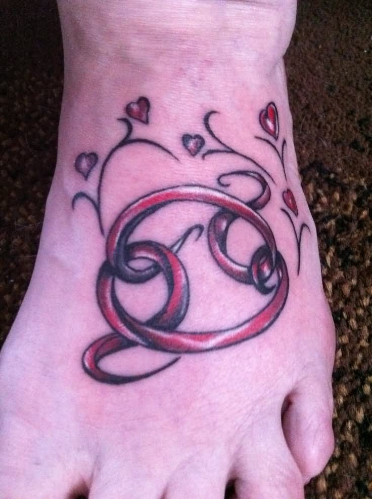 Nice Cancer Zodiac Tattoo On Left Foot