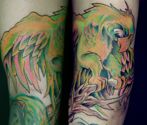 Nice Parrot Tattoo Design For Half Sleeve