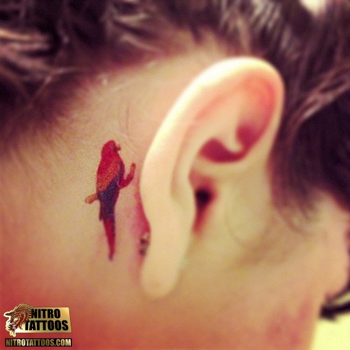 Parrot Tattoo On Behind The Ear