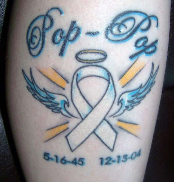 Pop Pop Memorial Lung Cancer Tattoo On Leg