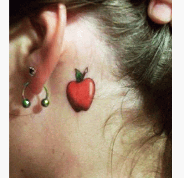 Red Apple Tattoo Girl Behind The Ear