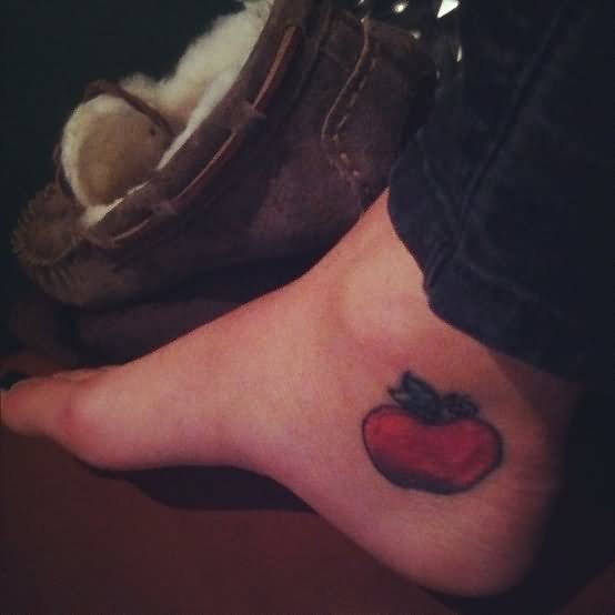 Red Apple Tattoo On Ankle