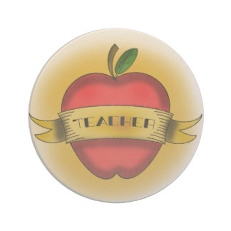 Red Apple With Teacher Banner Tattoo Design