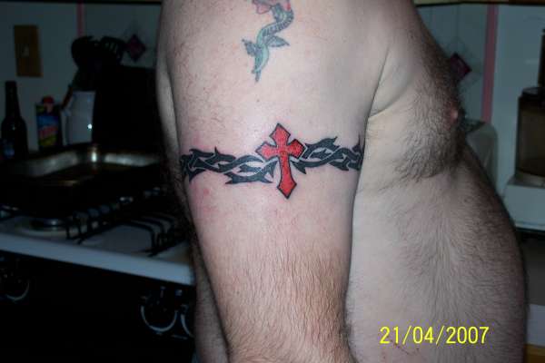 Red Cross Armband Tattoo On Right Half Sleeve