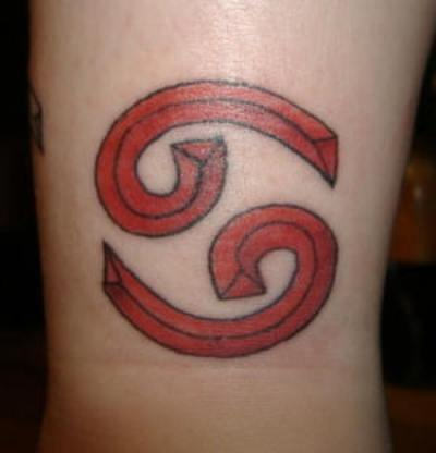 Red Ink Cancer Tattoo On Leg