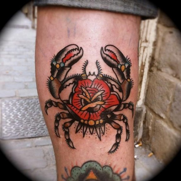 Red Rose And Cancer Crab Tattoo Design