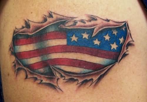 Ripped Skin American Flag Tattoo Design