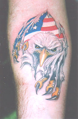 Ripped Skin American Flag With Eagle Tattoo Design For Forearm