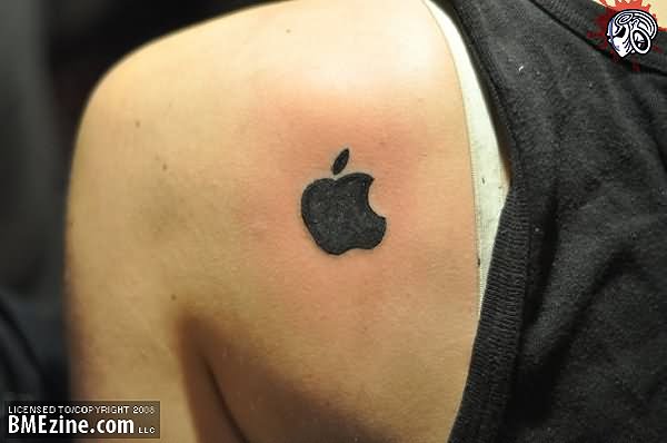 Silhouette Apple Logo Tattoo On Left Back Shoulder