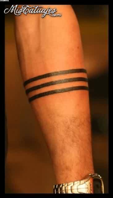 Simple Black Three Line Armband Tattoo On Forearm