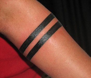 Simple Black Two Line Armband Tattoo On Arm