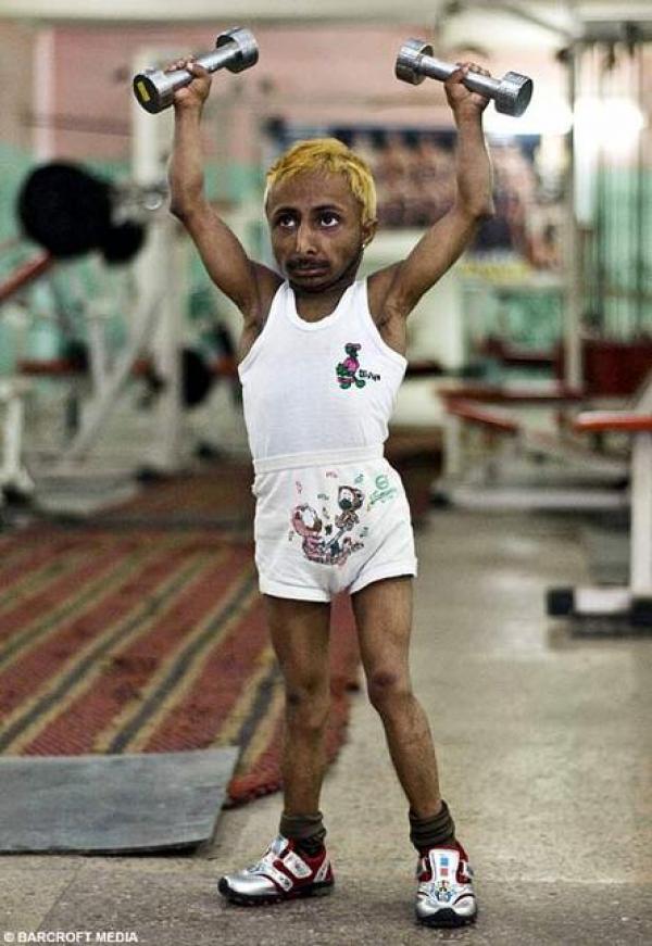 Skinny Tiny Man Weightlifting Funny Image