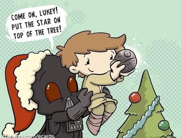 Star Wars Lukey Put The Star On Top Of The Tree Funny Image