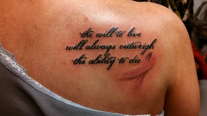 Survivor Cancer Quote Tattoo On Right Back Shoulder