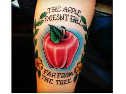 The Apple Doesn't Fall Far From The Tree - Red Apple Tattoo Design