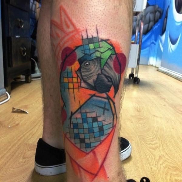 Unique Colorful Parrot Tattoo On Leg