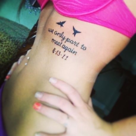We Only Part To Meet Again Memorial Cancer Quote Tattoo On Side Rib