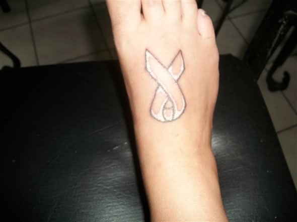 White Ink Lung Cancer Tattoo On Right Foot