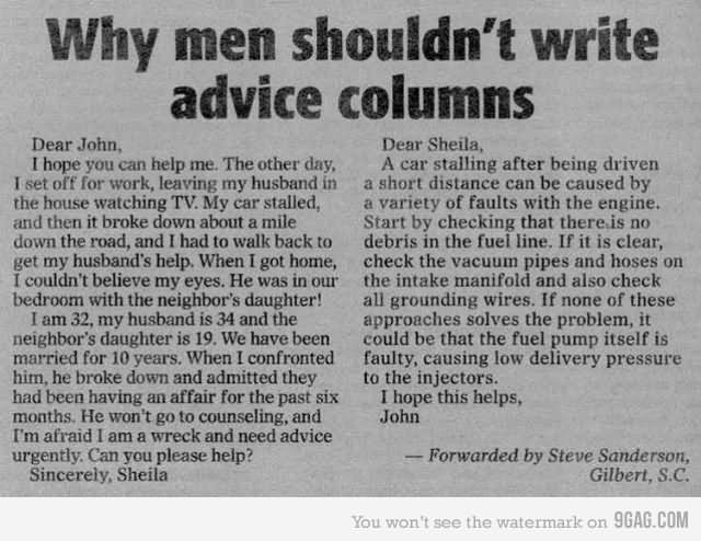 Why Men Shouldn't Write Advice Columns Funny Picture