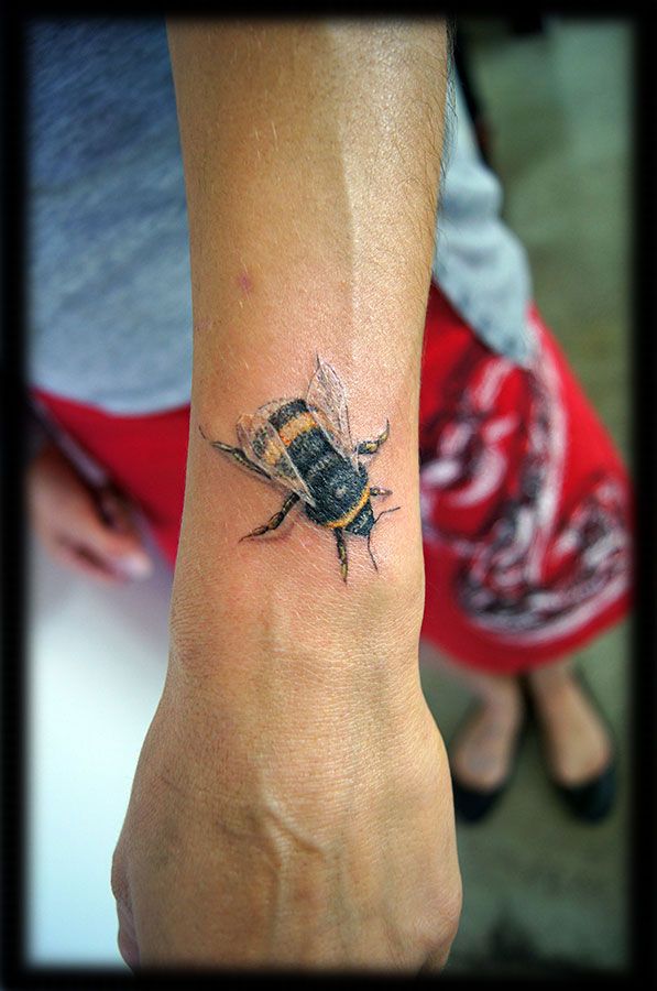 3D Bee Tattoo On Upper Wrist