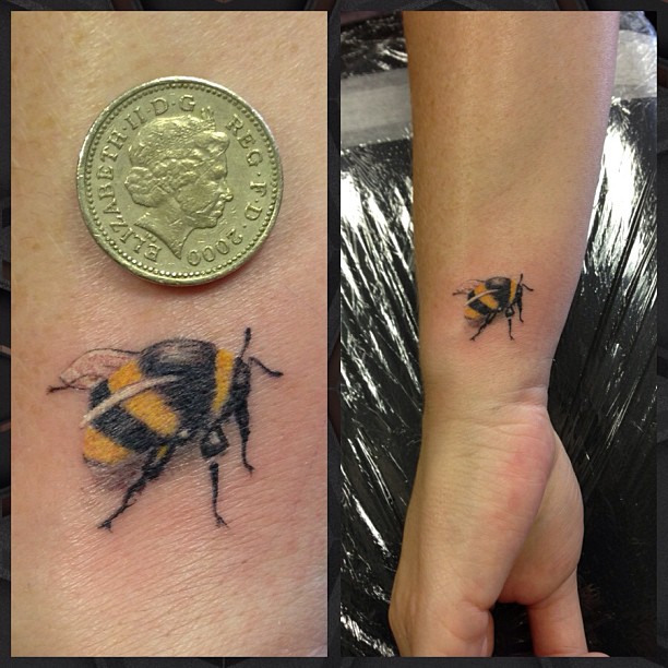 3D Realistic Bee Tattoo On Side Wrist