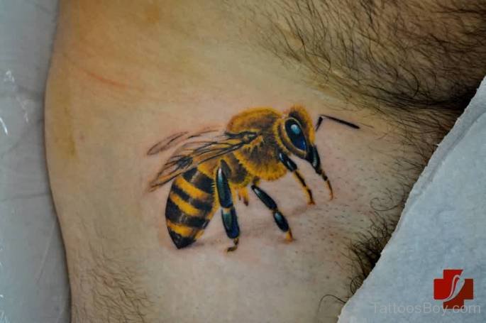 3D Yellow And Black Bee Tattoo Design