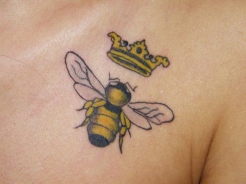 Amazing Bee With Crown Tattoo Design