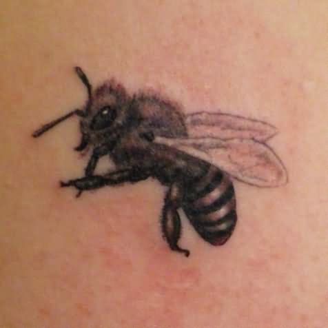 Amazing Black Ink Bee Tattoo Design
