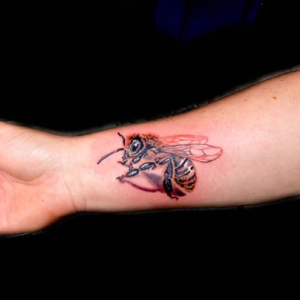 Awesome Realistic 3D Bee Tattoo On Wrist