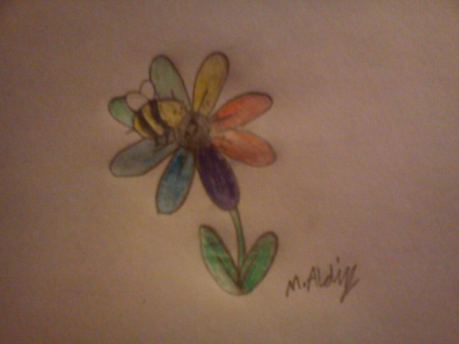 Bee And Colorful Flower Tattoo Design By Matthew Aldridge