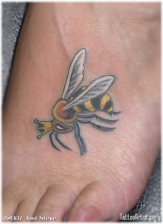 Bee With Crown Tattoo Design For Foot