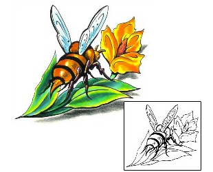 Bee With Flower Tattoo Design