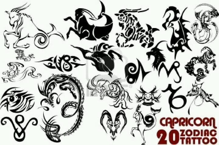 Black And White Capricorn Tattoos Designs