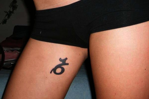 Black Capricorn Sun Sign Tattoo On Leg For Girls